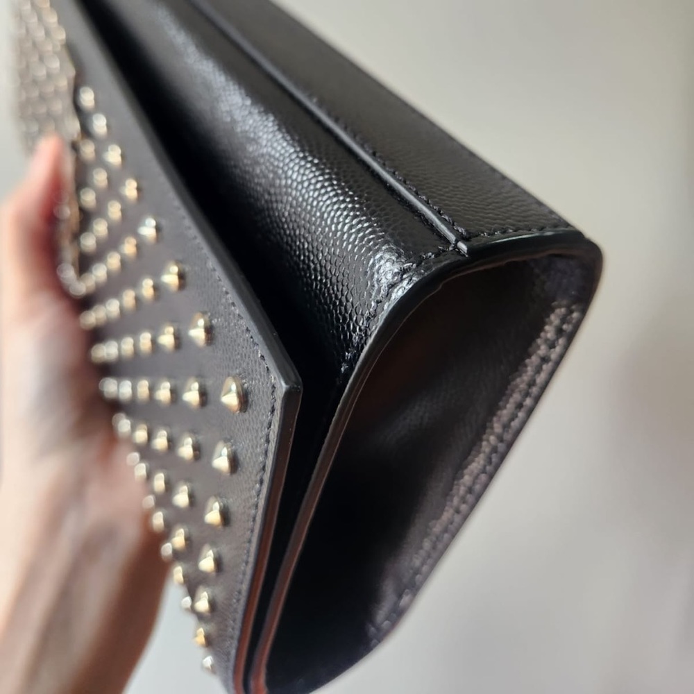 YSL Saint Lauren Silver Studded Black Leather Clutch - Picture 9 of 15